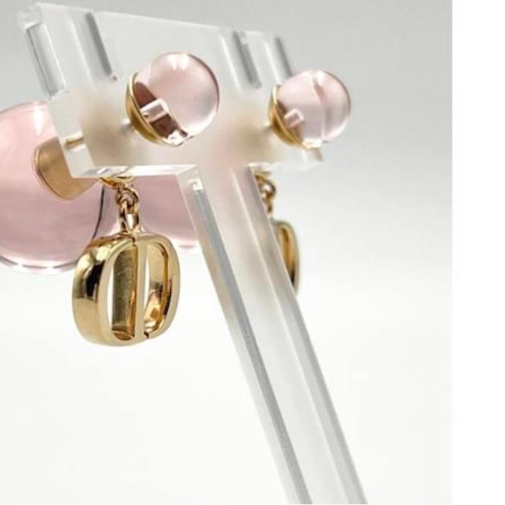 Dior Gold CD Drop Earrings with Blush Pink and Amber Beads - Picture 5 of 5